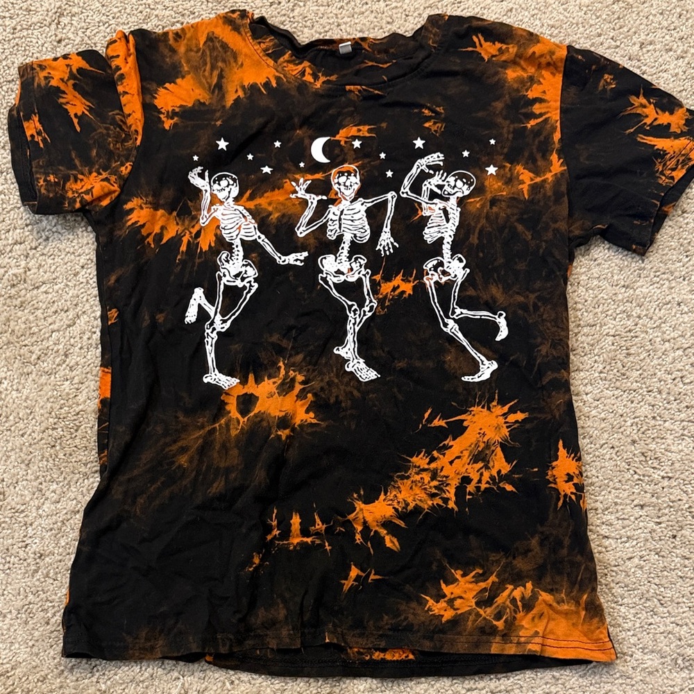 Orange and Black Tie-Dye Skeleton T-Shirt